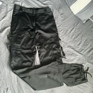 Black satin  cargo pants NOT